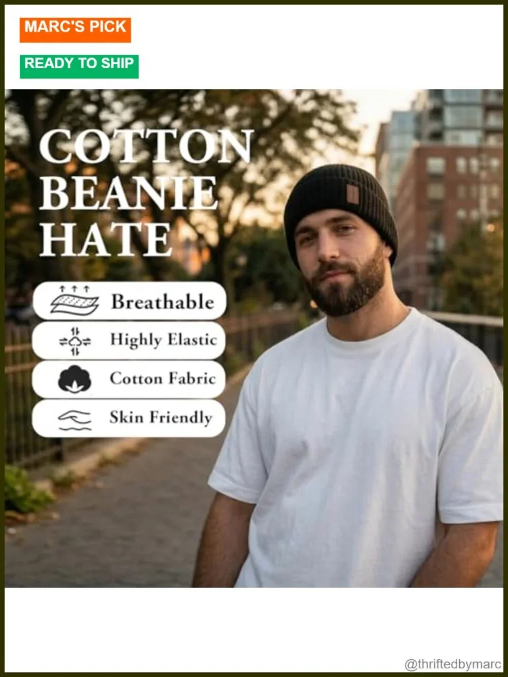 Slouchy Ribbed Beanie - Lightweight & Breathable Skull Cap, One Size